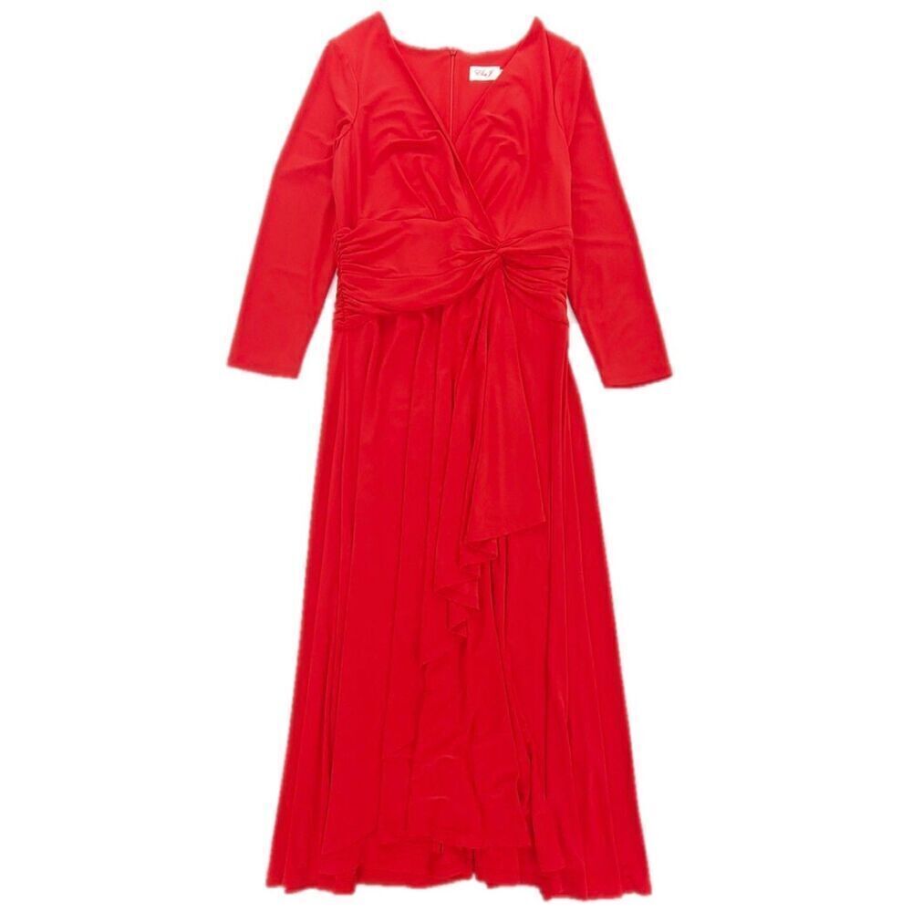 NWT Eliza J Long Sleeve Twist-Detail Wrap Midi Dress Red Plus 14 Dressy Cocktail
